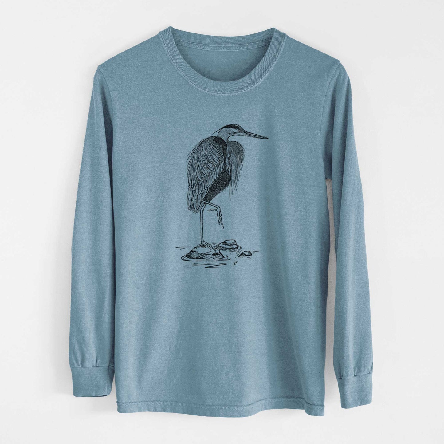 Ardea herodias - Great Blue Heron - Heavyweight 100% Cotton Long Sleeve