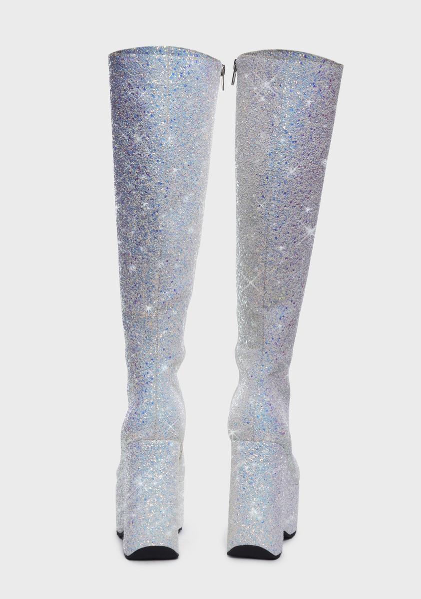 White Glitter Stardom Platform Boots