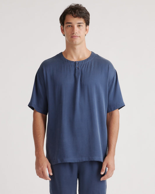 100% Washable Silk Henley Short Set