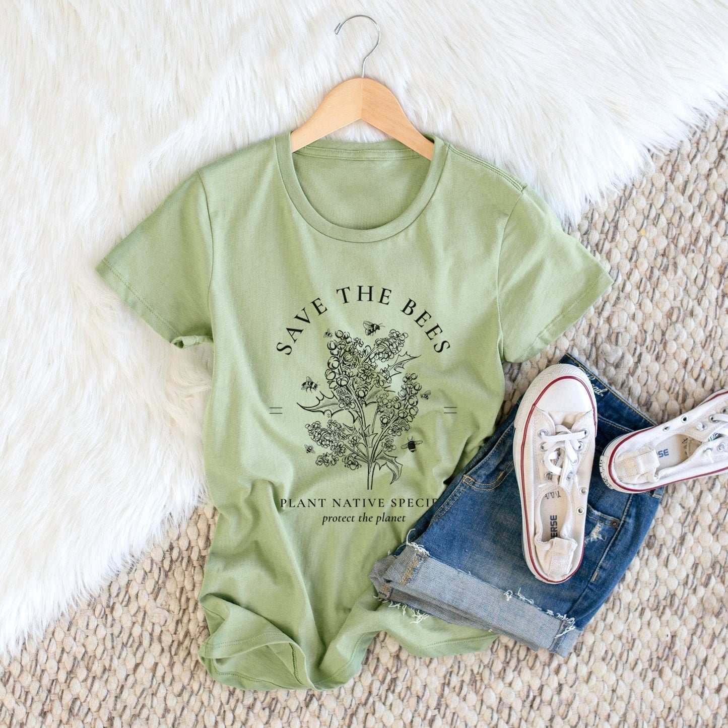 Save the Bees - Plant Native Species - Women's Crewneck - Made in USA - 100% Organic Cotton