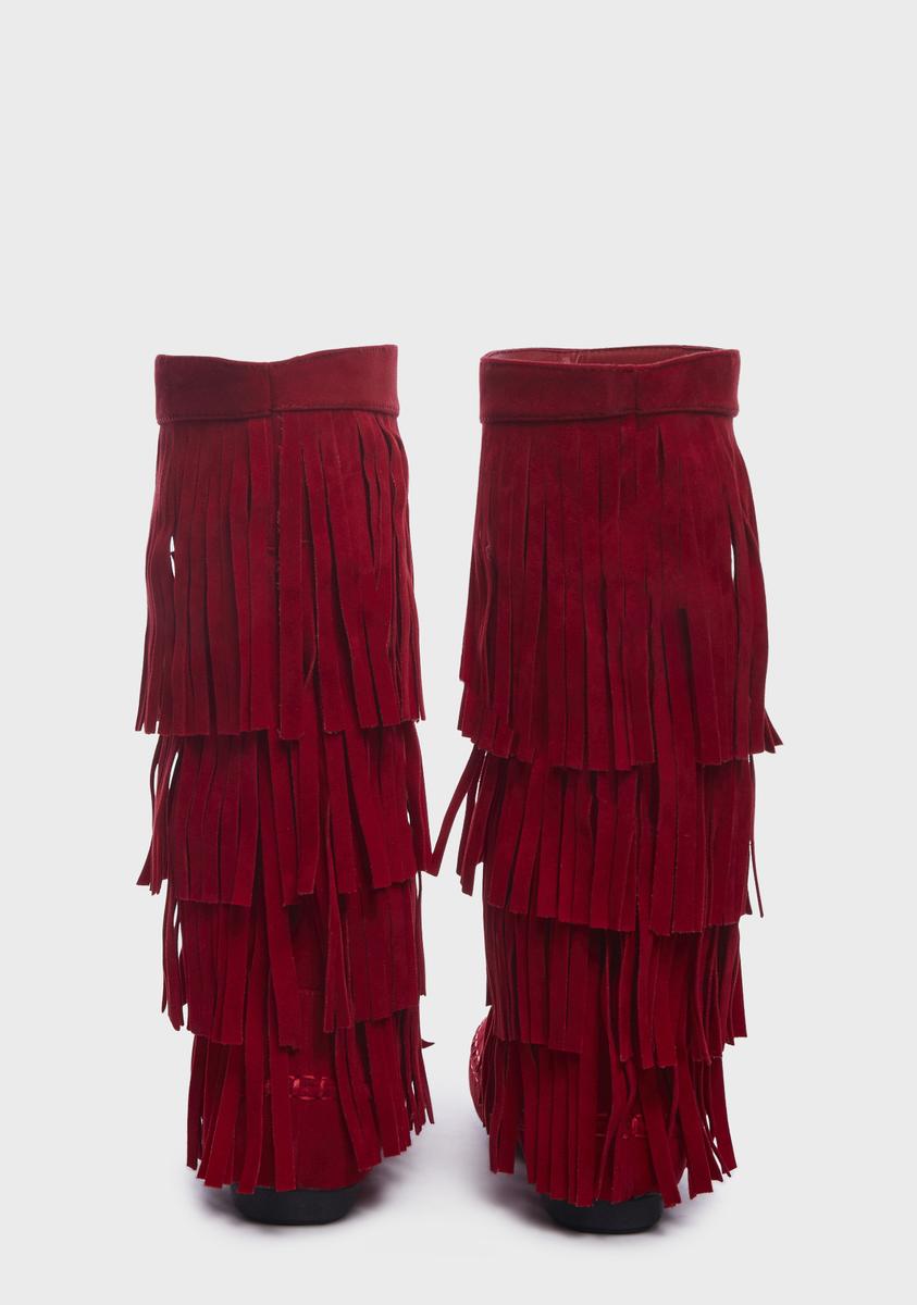 Crimson No Playtime Fringe Boots