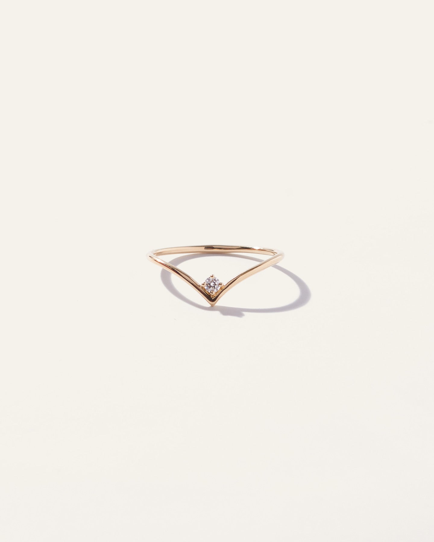 14K Gold Solitaire Diamond Chevron Ring