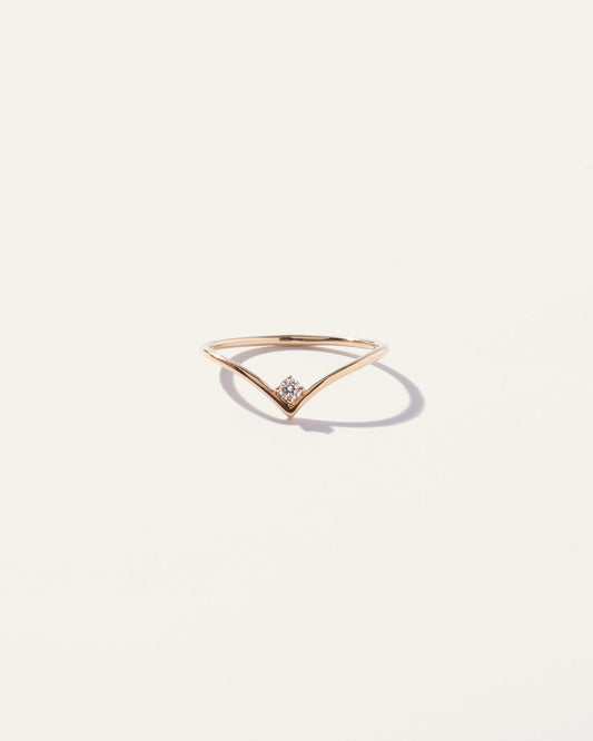 14K Gold Solitaire Diamond Chevron Ring