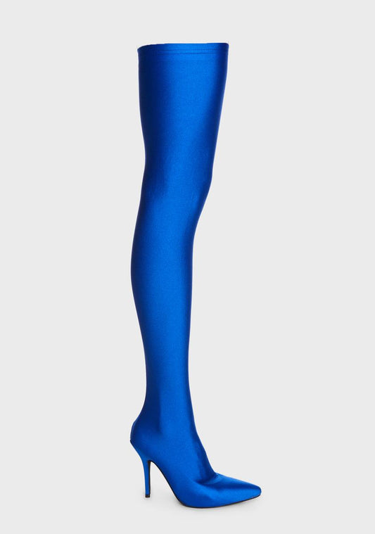 Blue Heartout Thigh High Boots