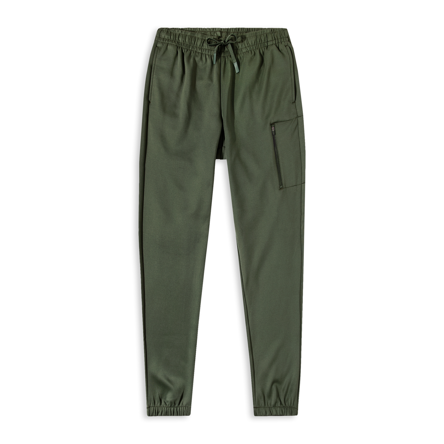 Scuba Jogger Military Green front with thigh zip pocket and ribbed cuffs