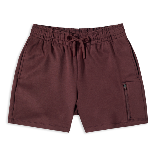 Scuba Short Maroon front with drawstring and thigh zipper pocket