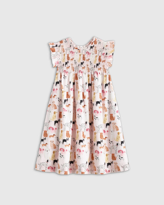 100% Cotton Poplin Smocked Flutter Sleeve Dress