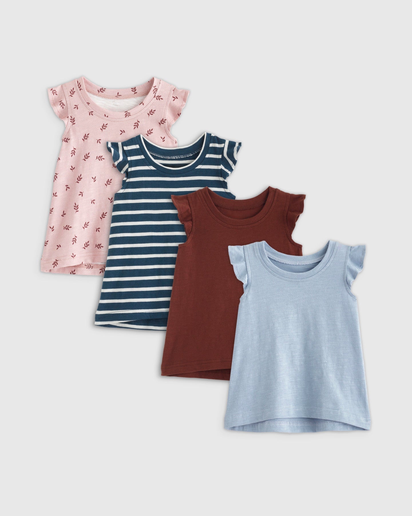 100% Organic Cotton Slub Flutter Sleeve Tee 4-Pack