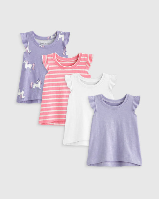 100% Organic Cotton Slub Flutter Sleeve Tee 4-Pack