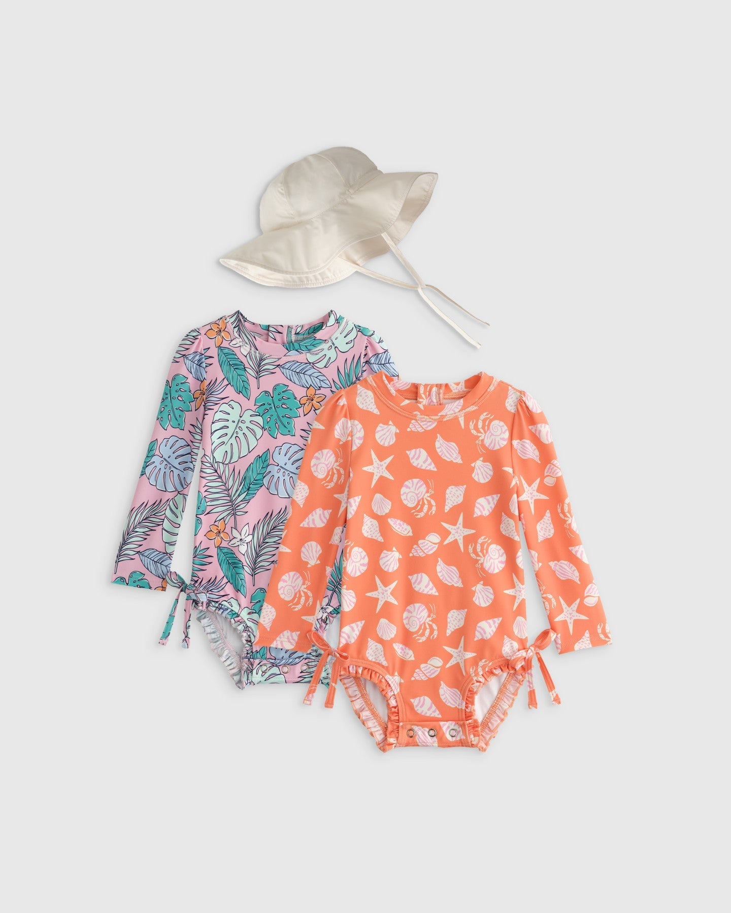Sunsafe Ruffle One-Piece Rash Guard & Hat Set