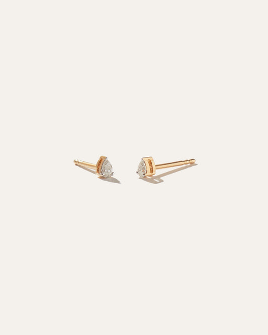 14K Gold Petite Pear Diamond Studs