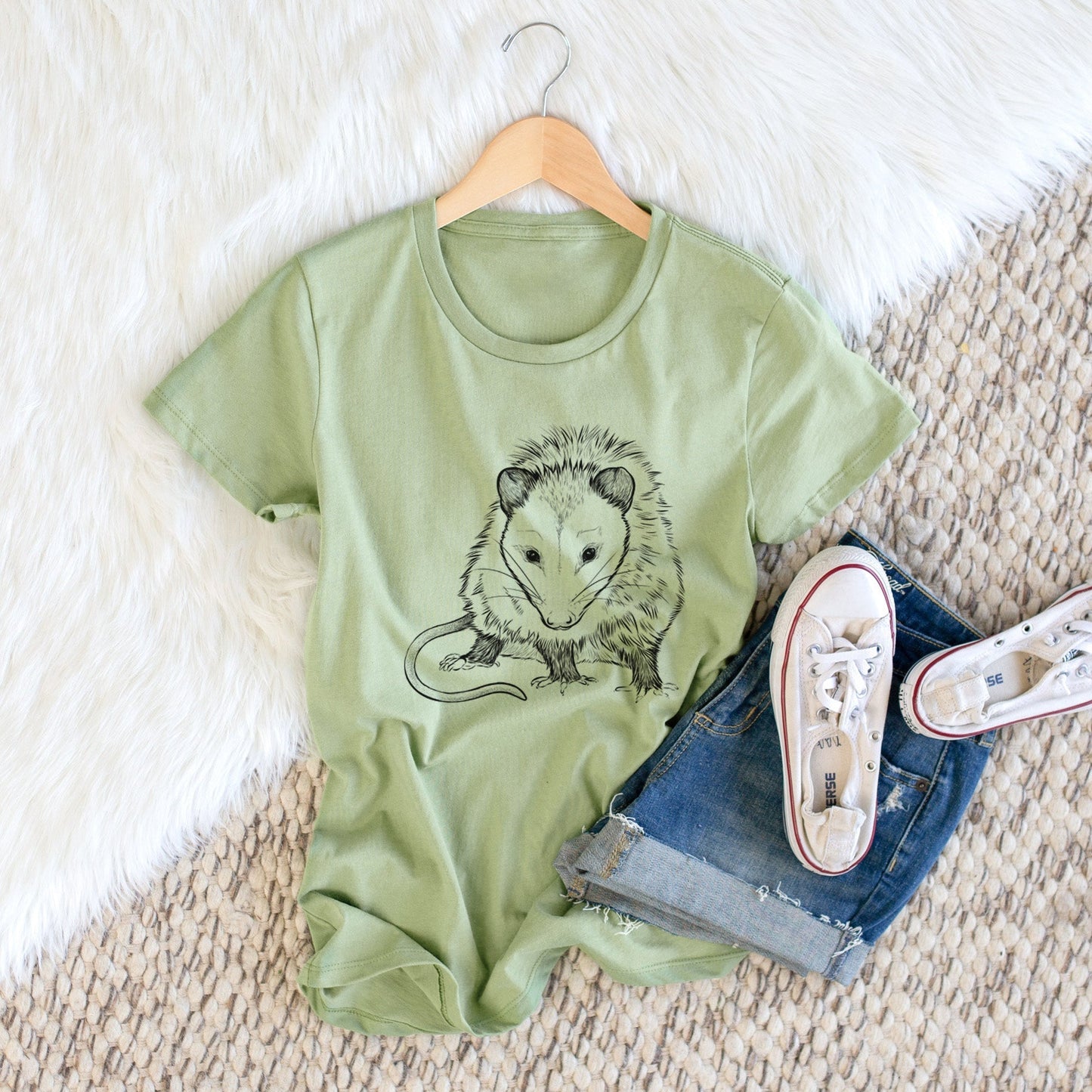 Virginia Opossum - Didelphis virginiana - Women's Crewneck - Made in USA - 100% Organic Cotton