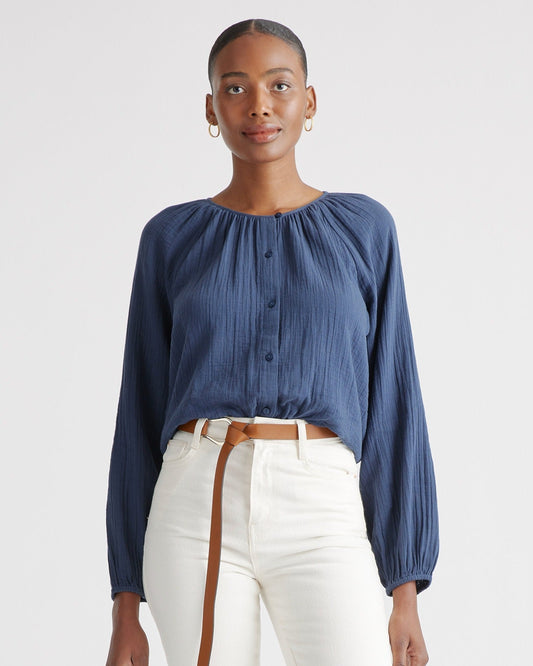 100% Organic Cotton Gauze Peasant Blouse