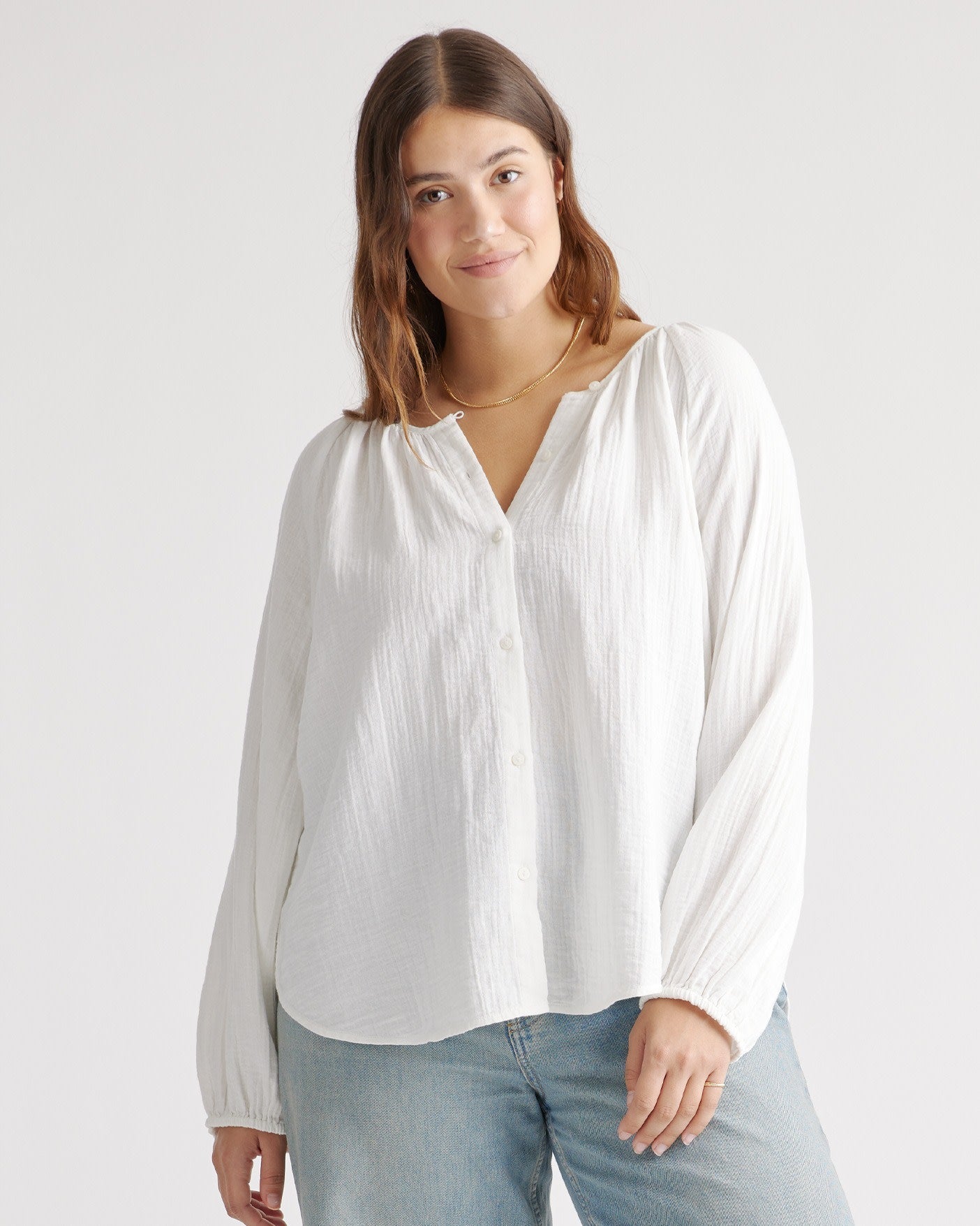 100% Organic Cotton Gauze Peasant Blouse