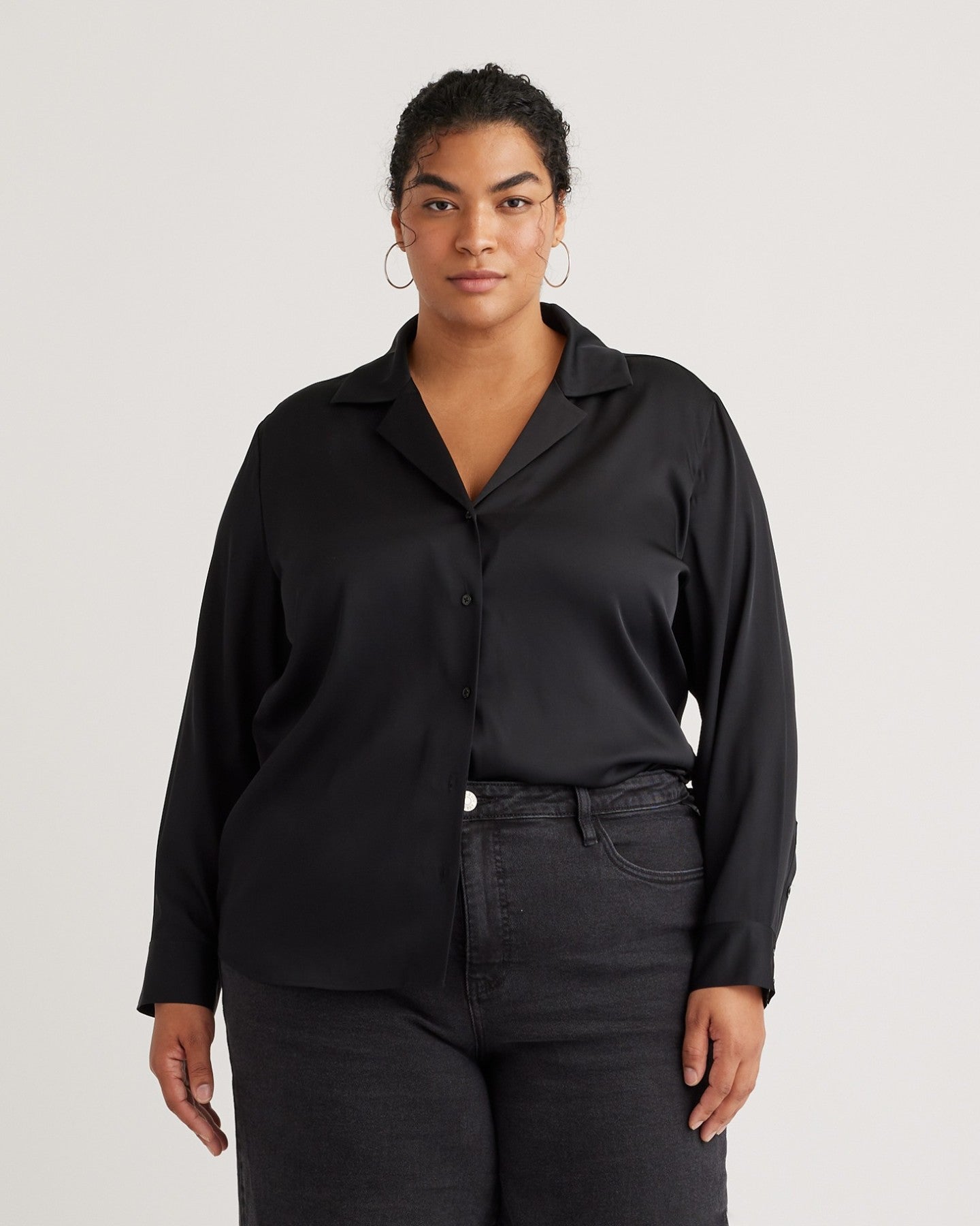 Washable Stretch Silk Notch Collar Blouse