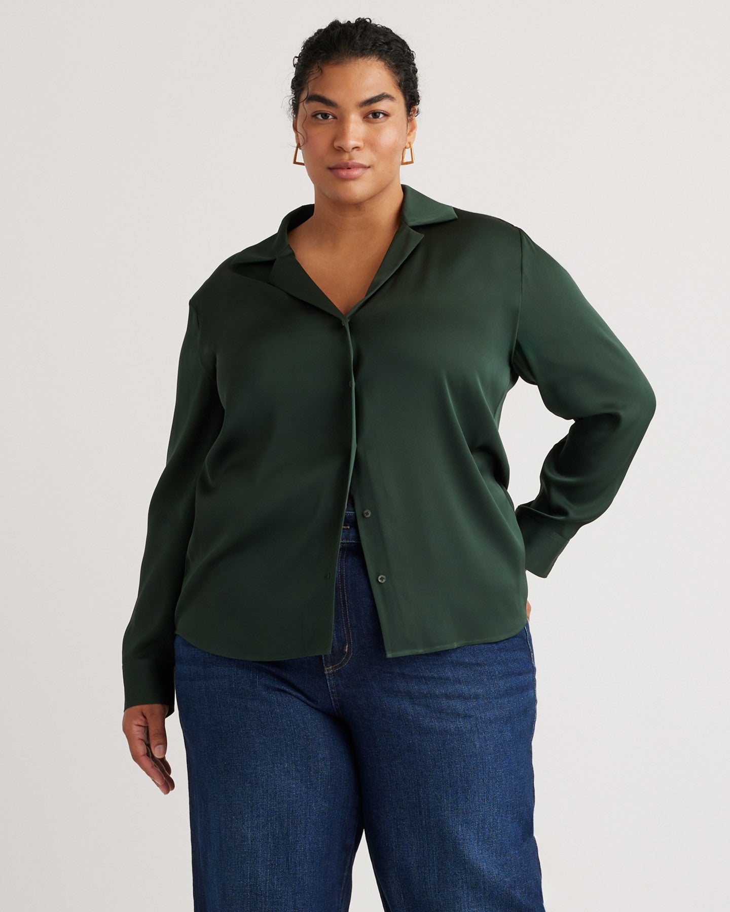 Washable Stretch Silk Notch Collar Blouse