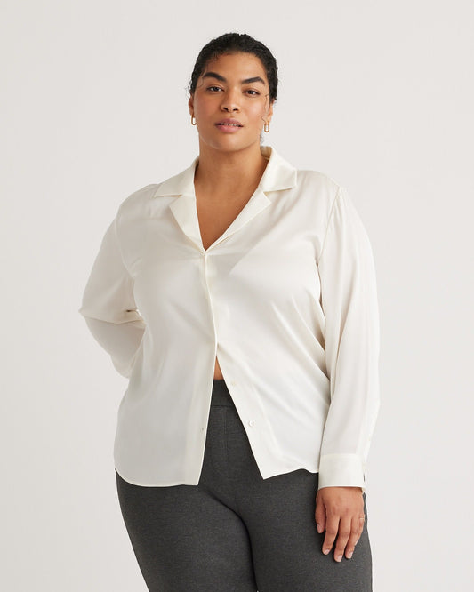 Washable Stretch Silk Notch Collar Blouse