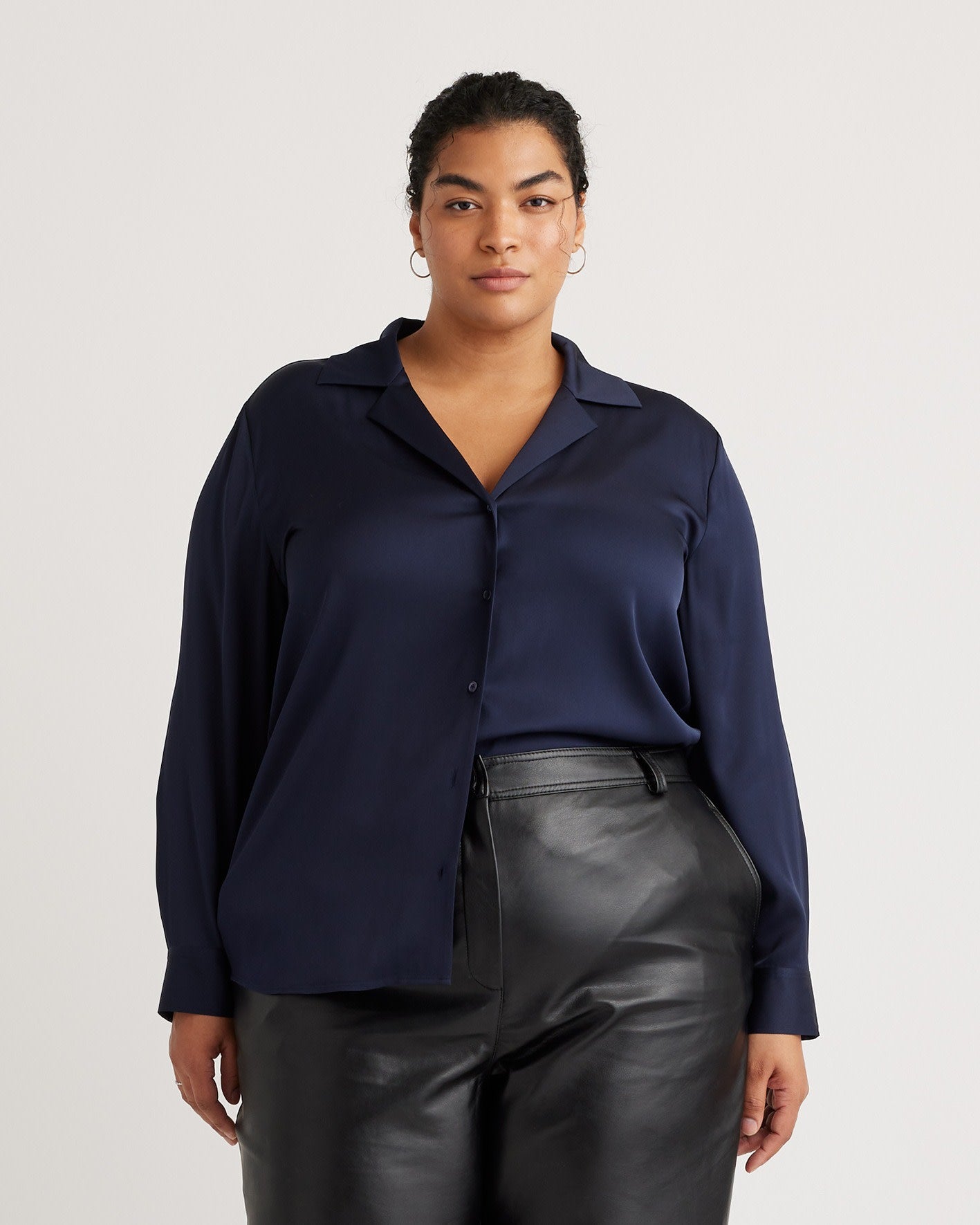 Washable Stretch Silk Notch Collar Blouse