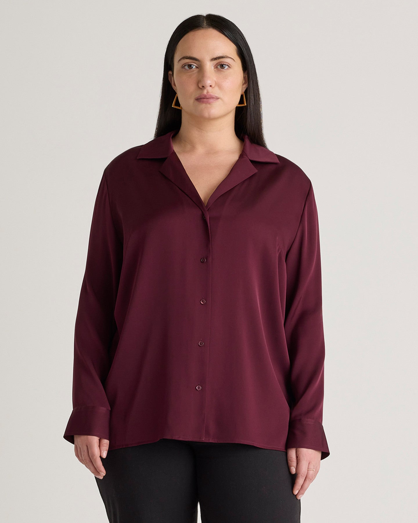 Washable Stretch Silk Notch Collar Blouse