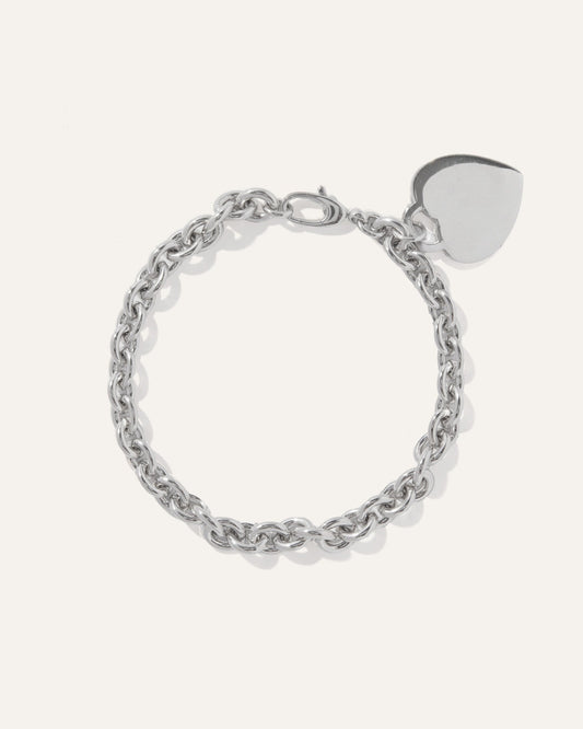 Silver Heart Tag Charm Bracelet