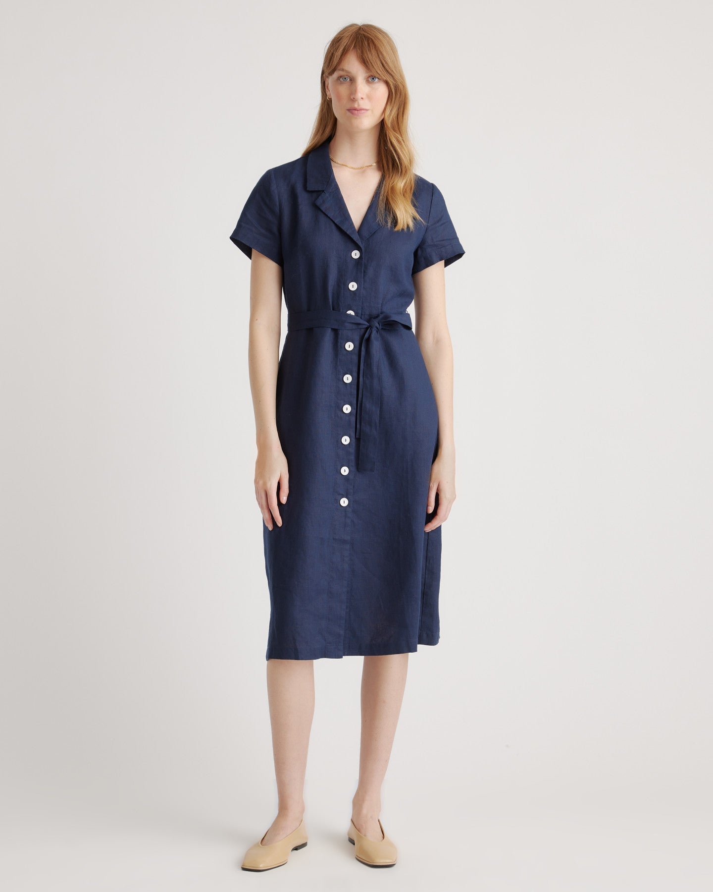 100% European Linen Button Front Dress