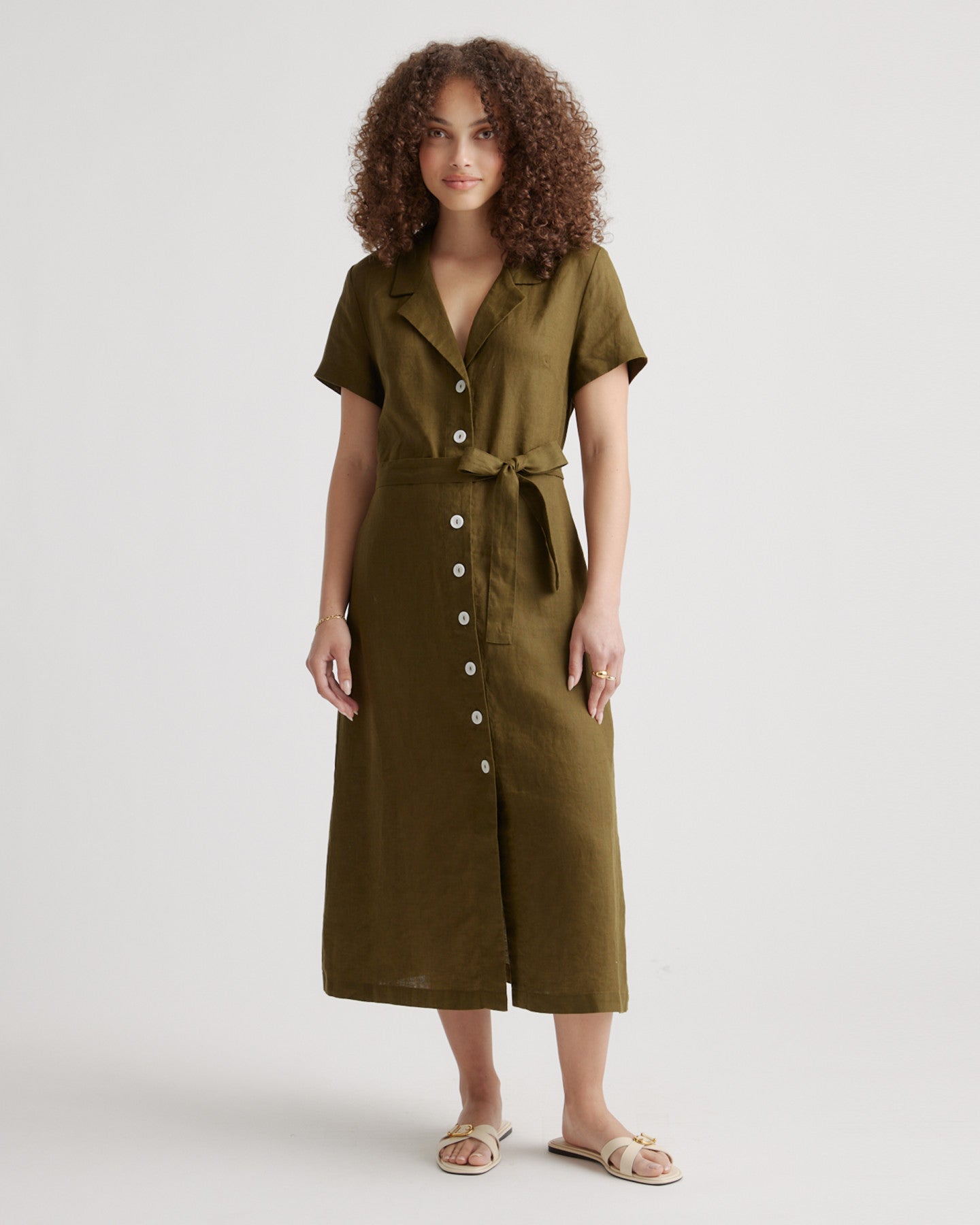 100% European Linen Button Front Dress