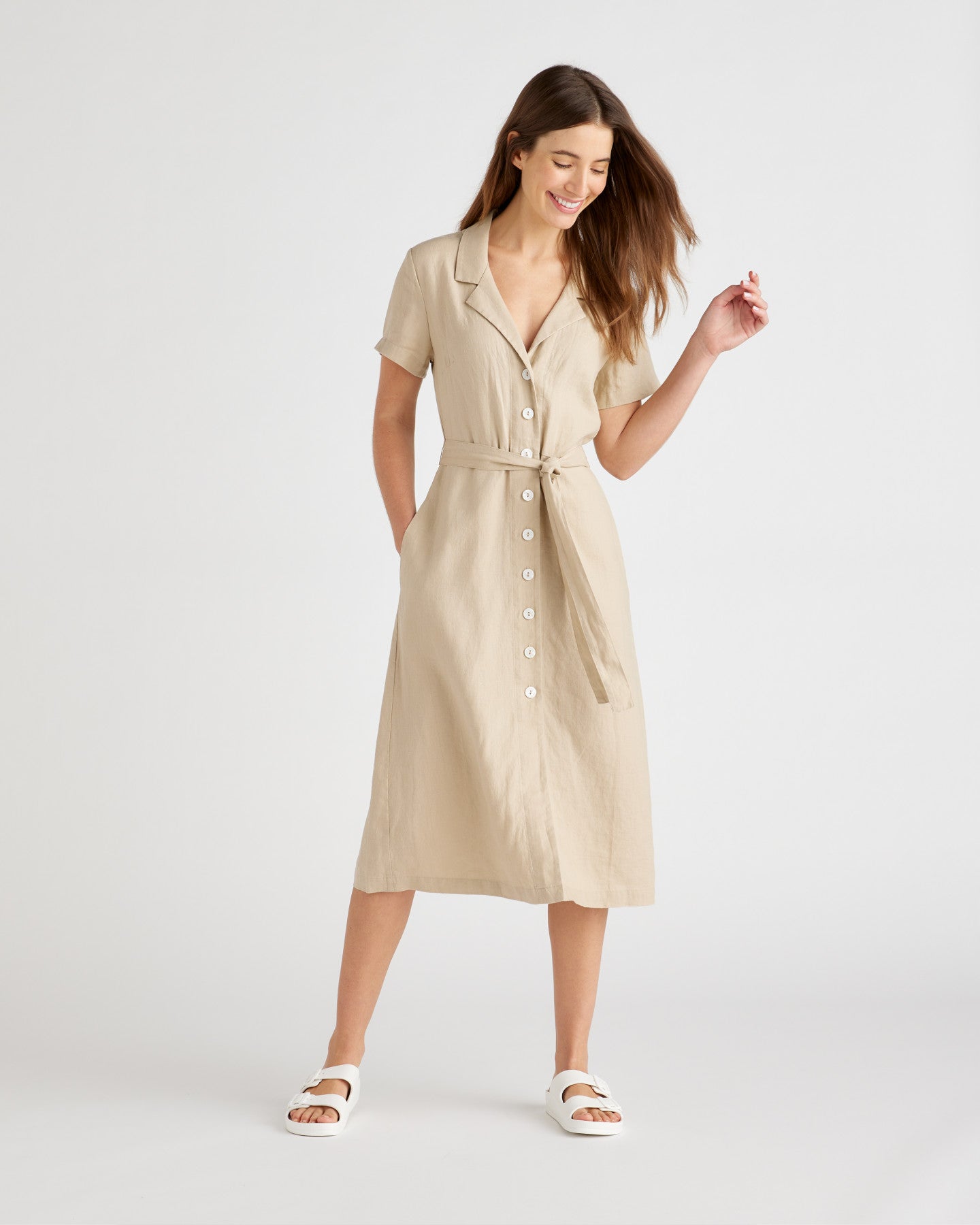 100% European Linen Button Front Dress