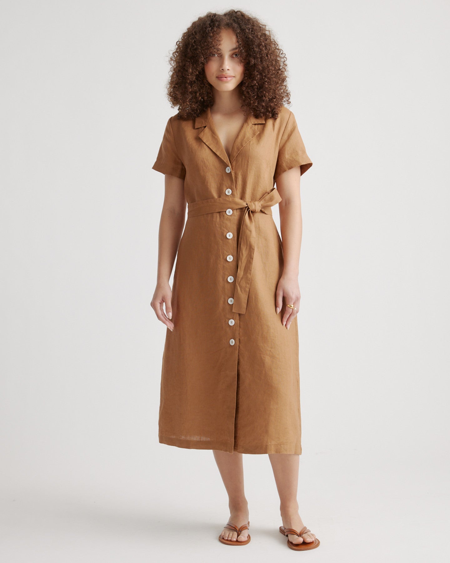 100% European Linen Button Front Dress