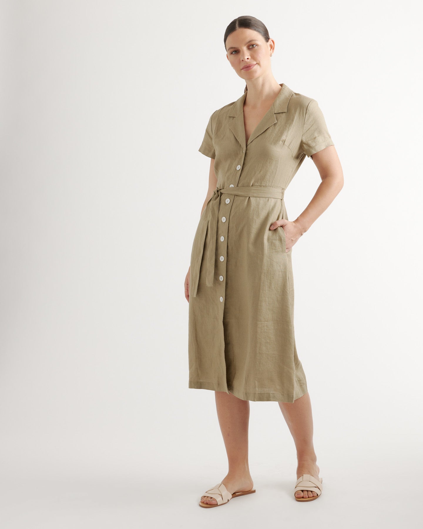 100% European Linen Button Front Dress