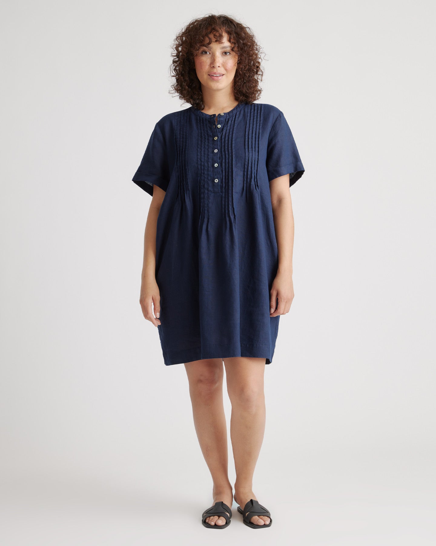 100% European Linen Short Sleeve Swing Dress