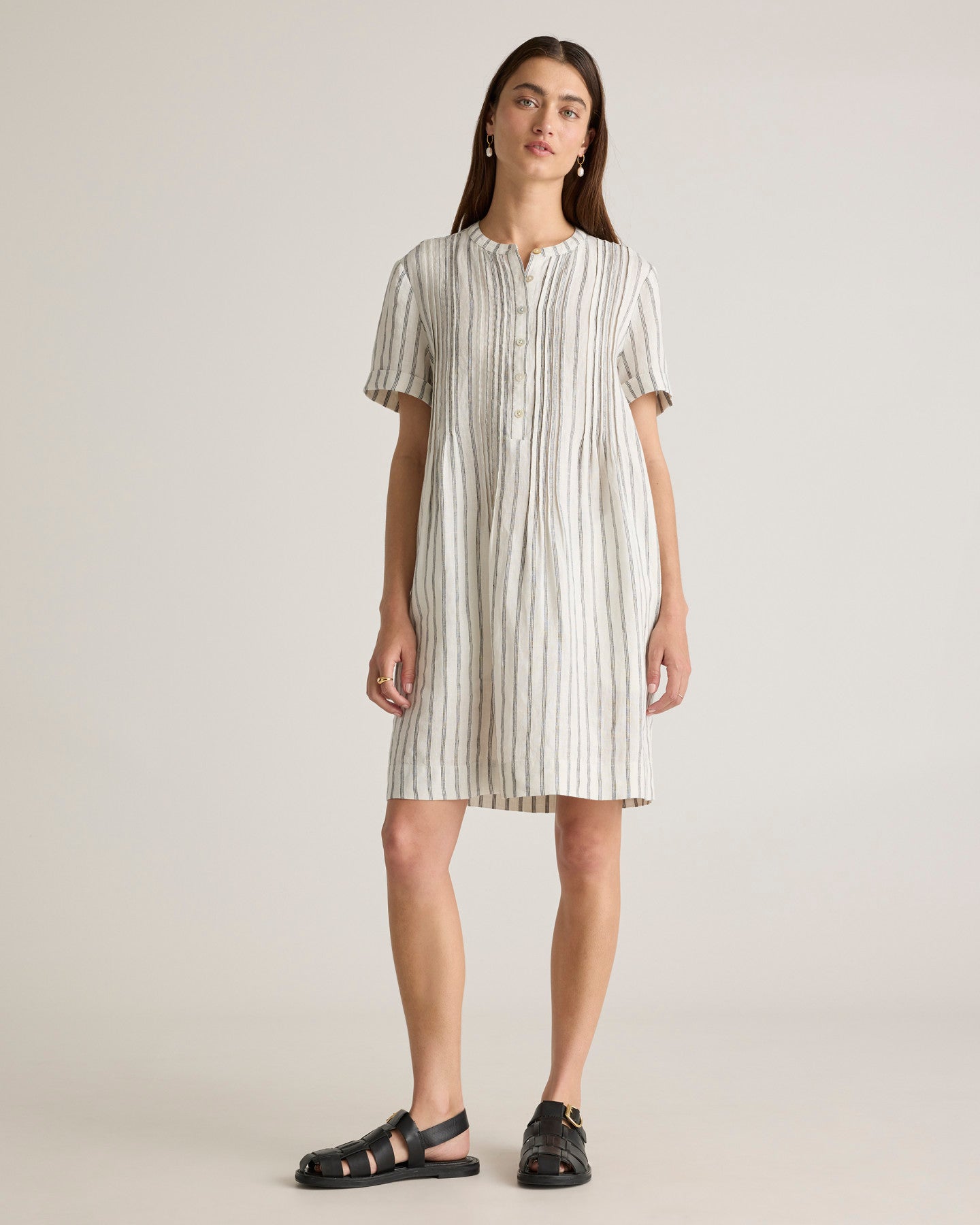 100% European Linen Short Sleeve Swing Dress
