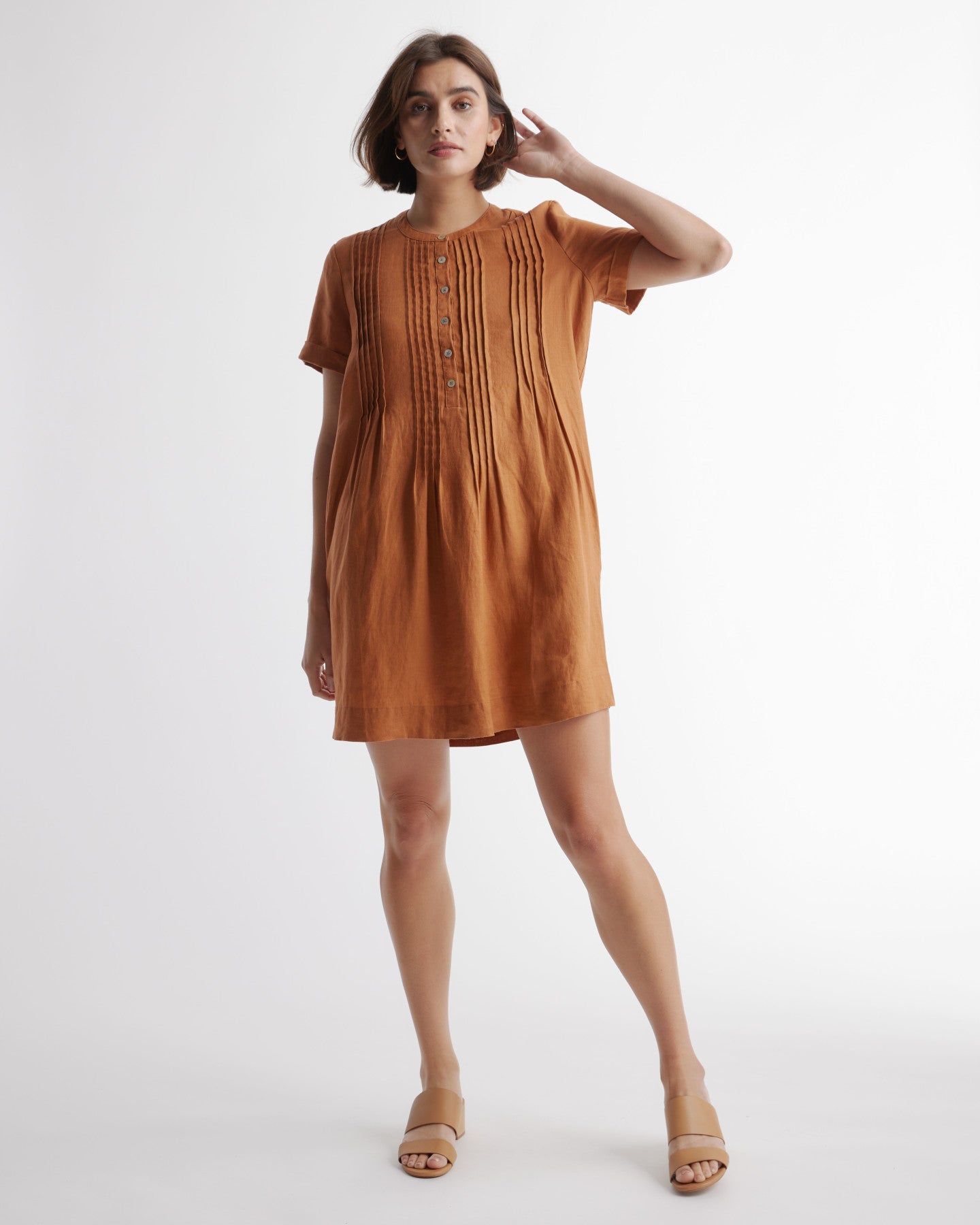 100% European Linen Short Sleeve Swing Dress