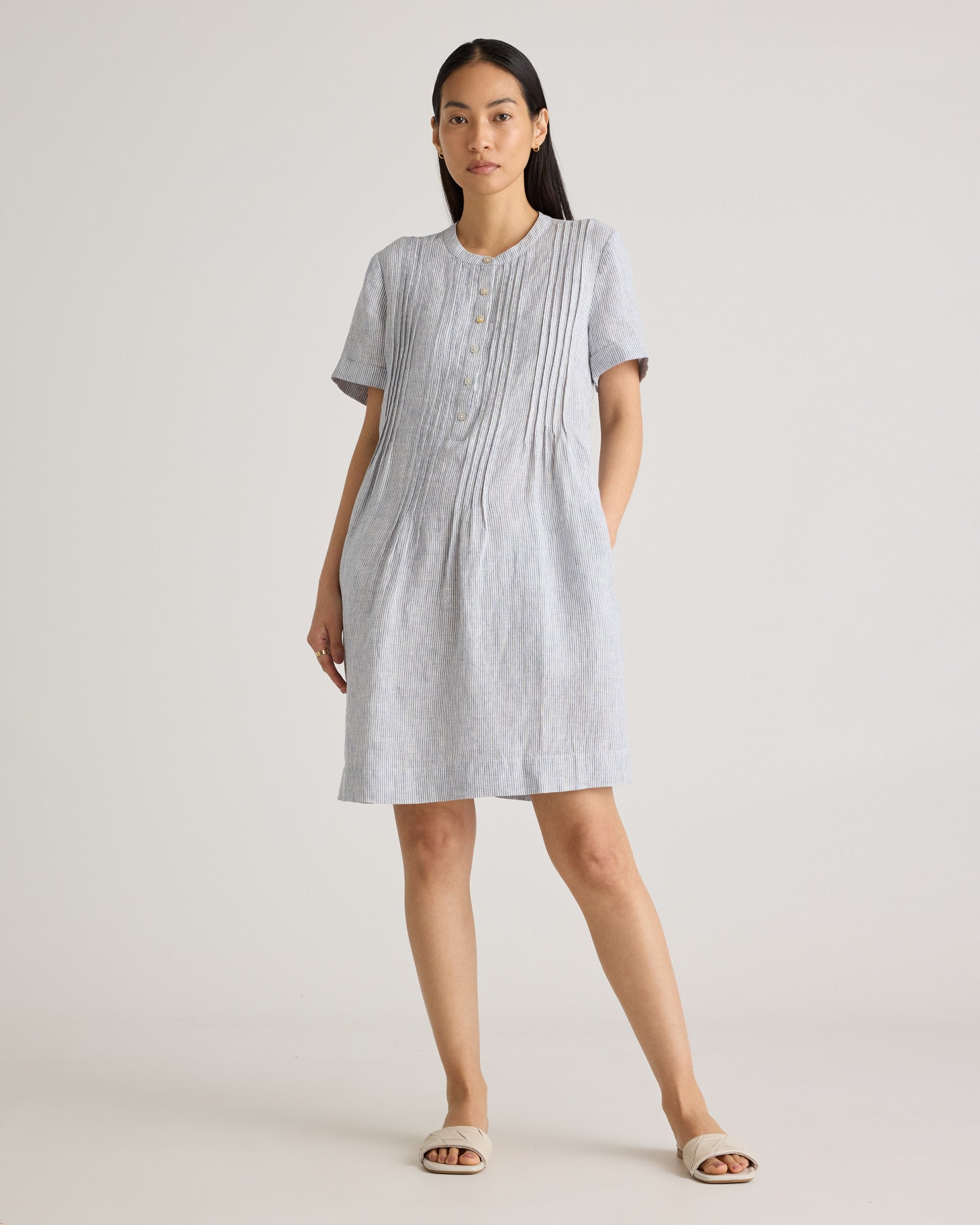 100% European Linen Short Sleeve Swing Dress