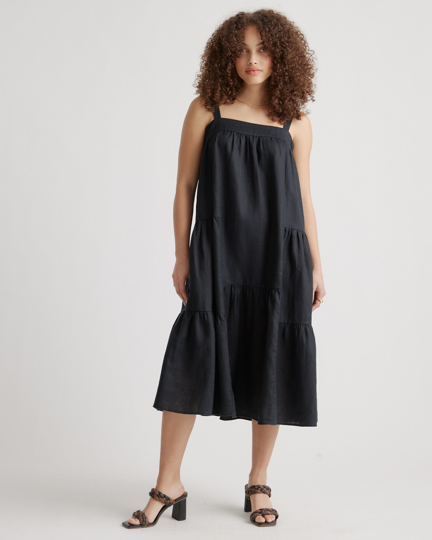 100% European Linen Trapeze Midi Dress