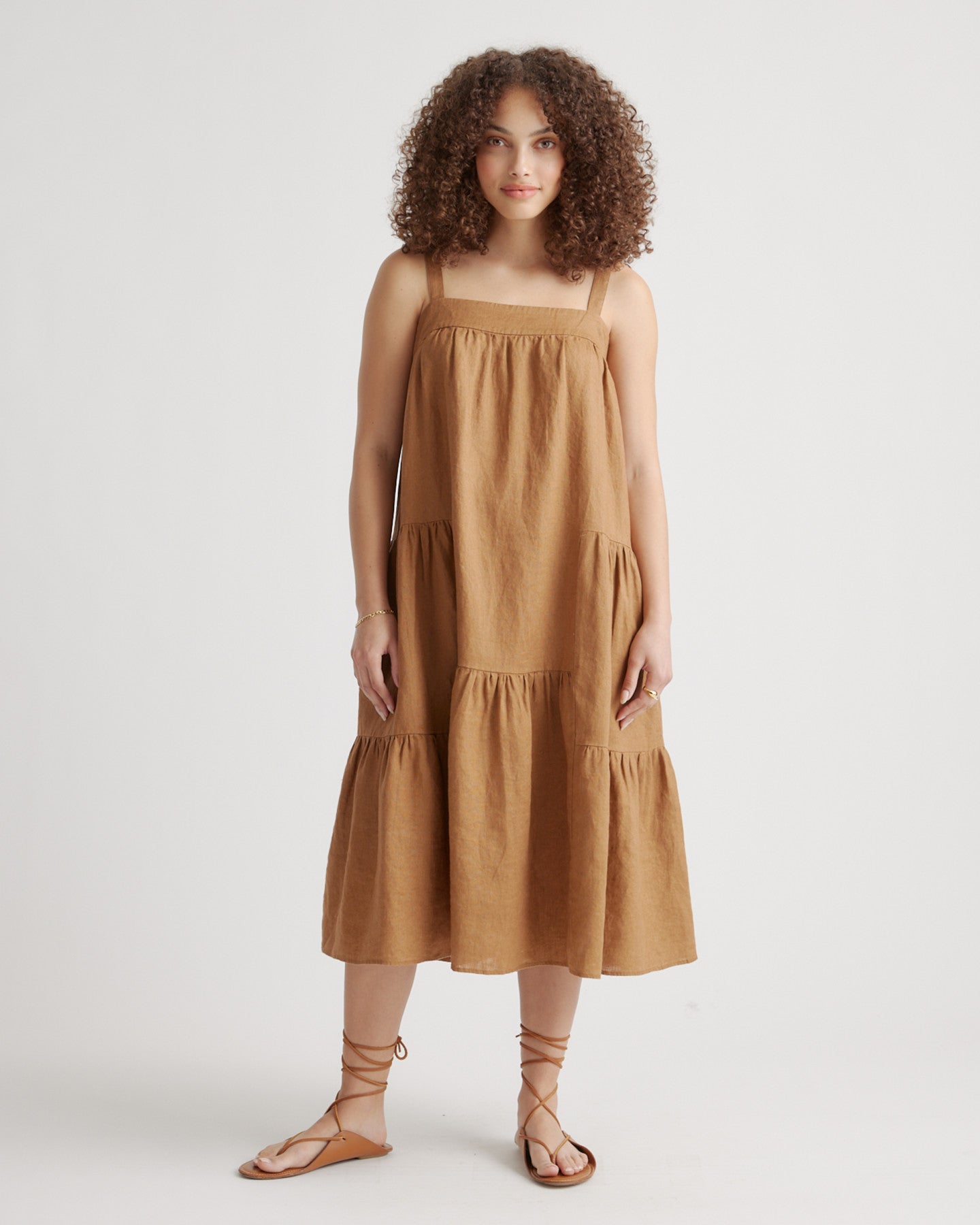 100% European Linen Trapeze Midi Dress