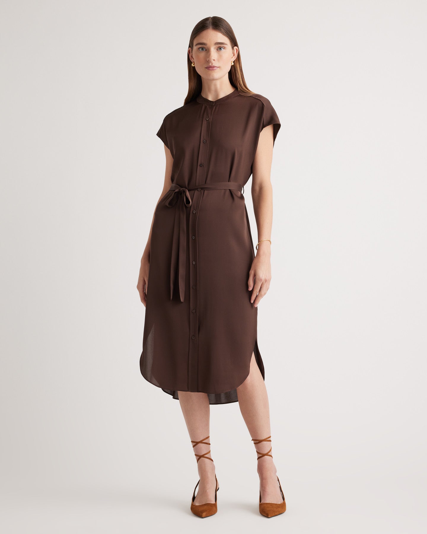 Washable Stretch Silk Midi Shirt Dress