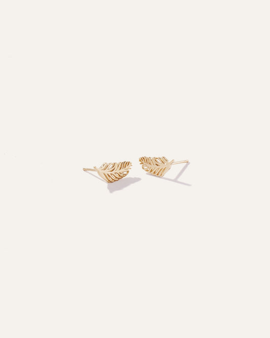 14K Gold Feather Studs