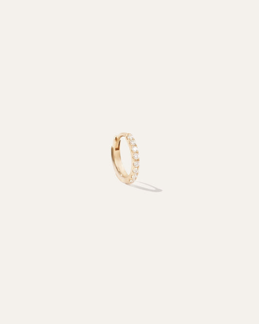 14K Gold Pavé Diamond Huggie Solo Hoop