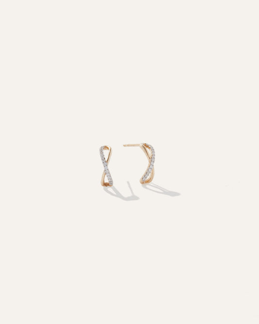 14K Gold Pave Diamond X Hoops