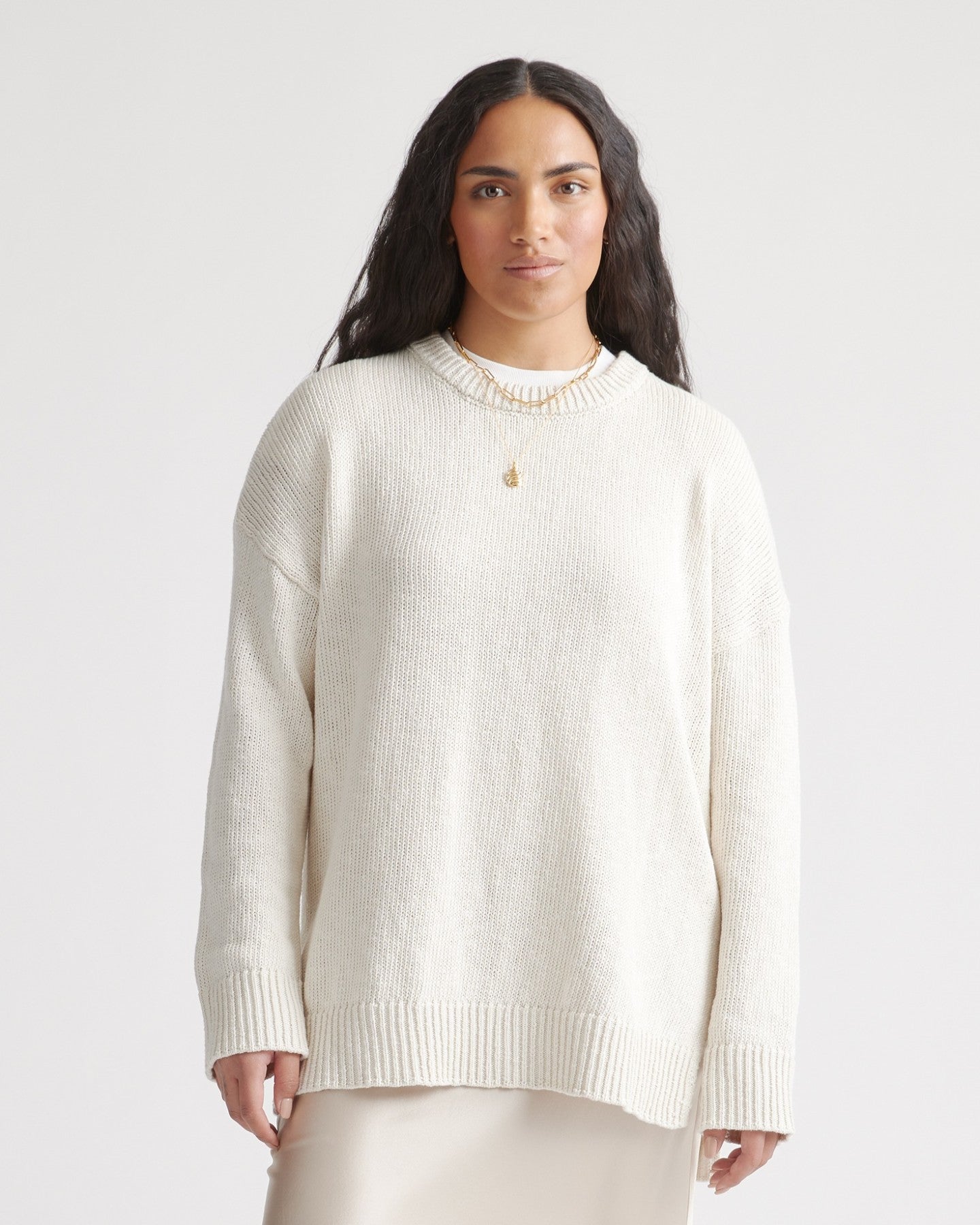Cotton Linen Oversized Crew Sweater