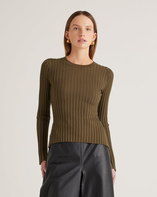 Cotton Cashmere Ribbed Long Sleeve Sweater