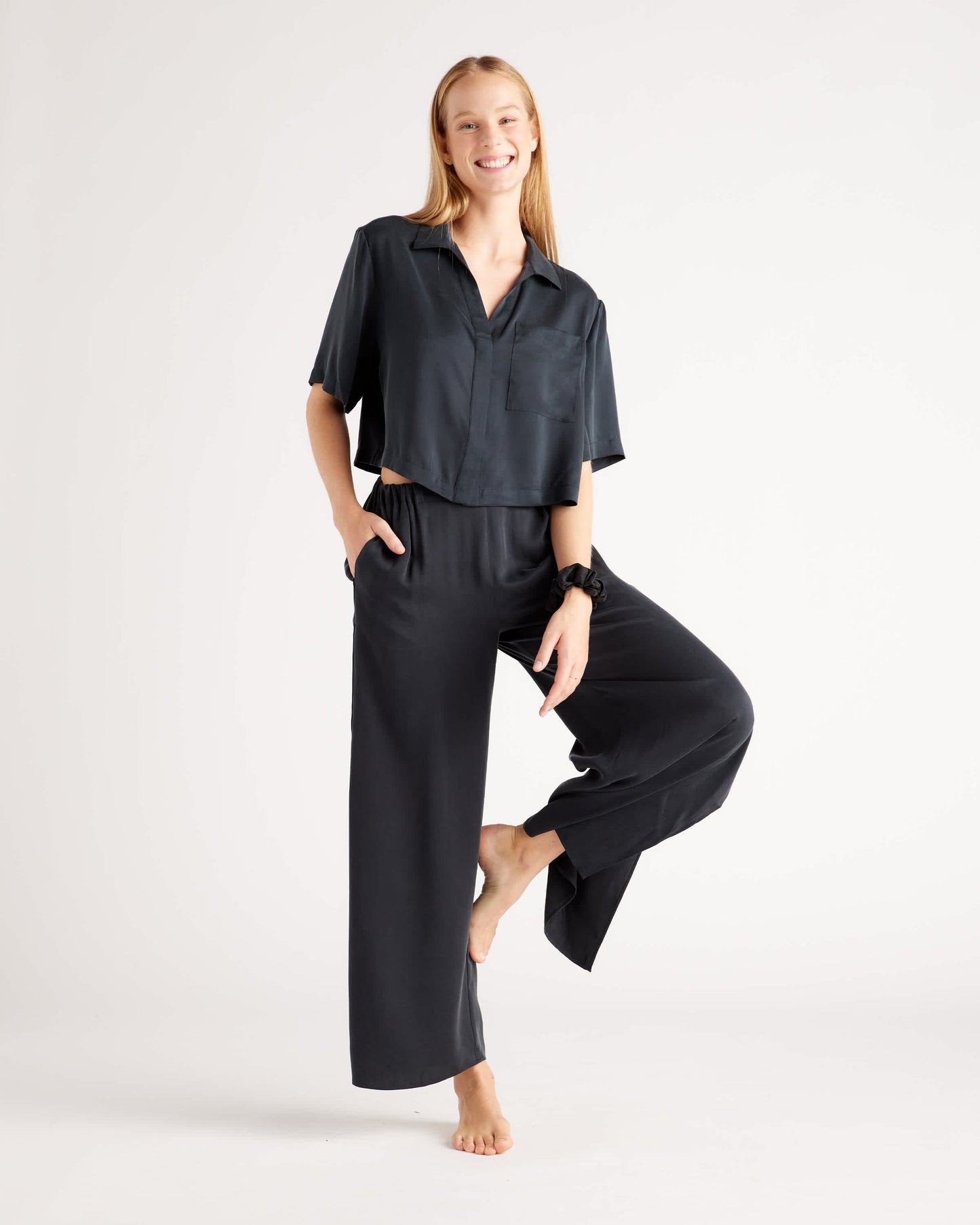 100% Washable Silk Button Up & Pants Pajama Set
