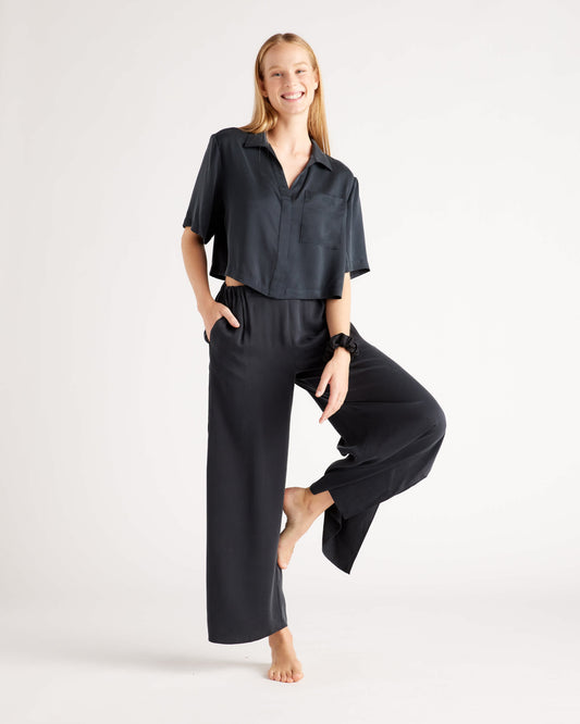 100% Washable Silk Button Up & Pants Pajama Set