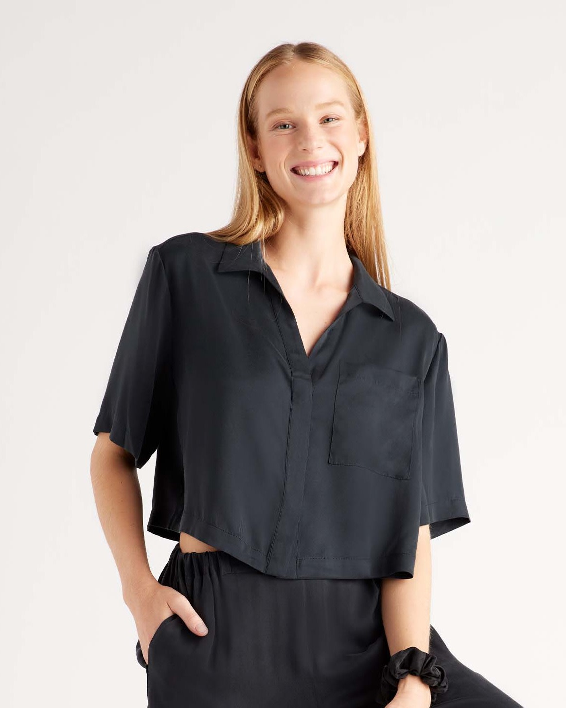100% Washable Silk Pajama Button Up Top