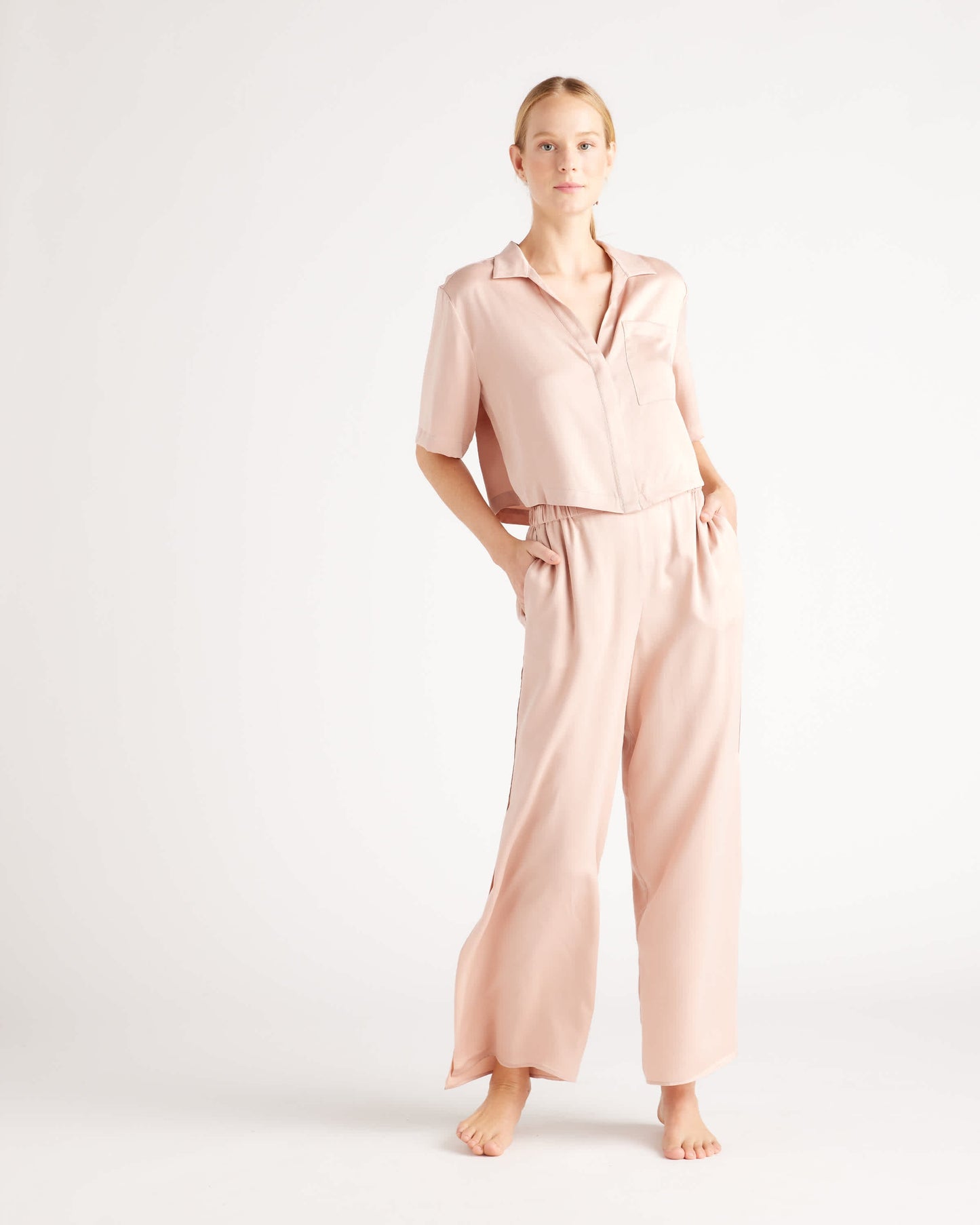 100% Washable Silk Button Up & Pants Pajama Set