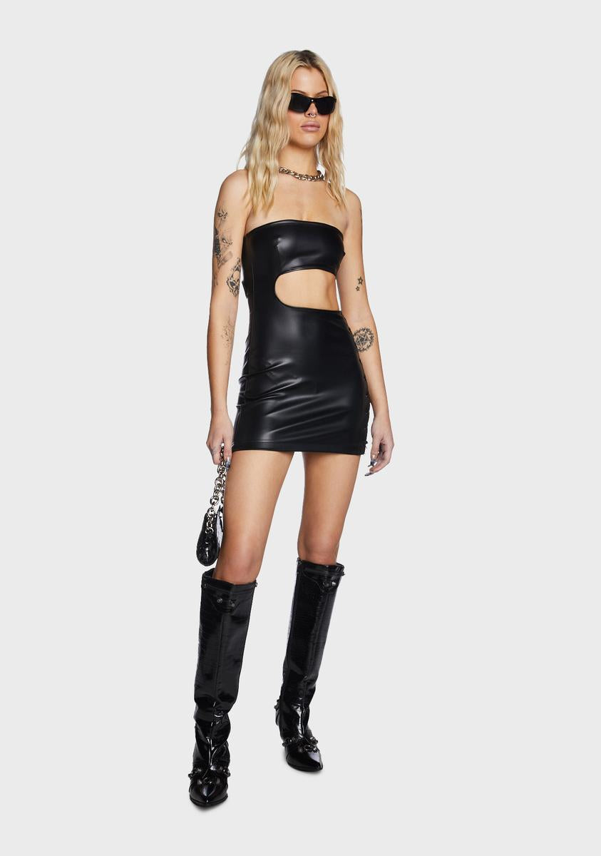 Vegan Leather Side Lace-Up Dress