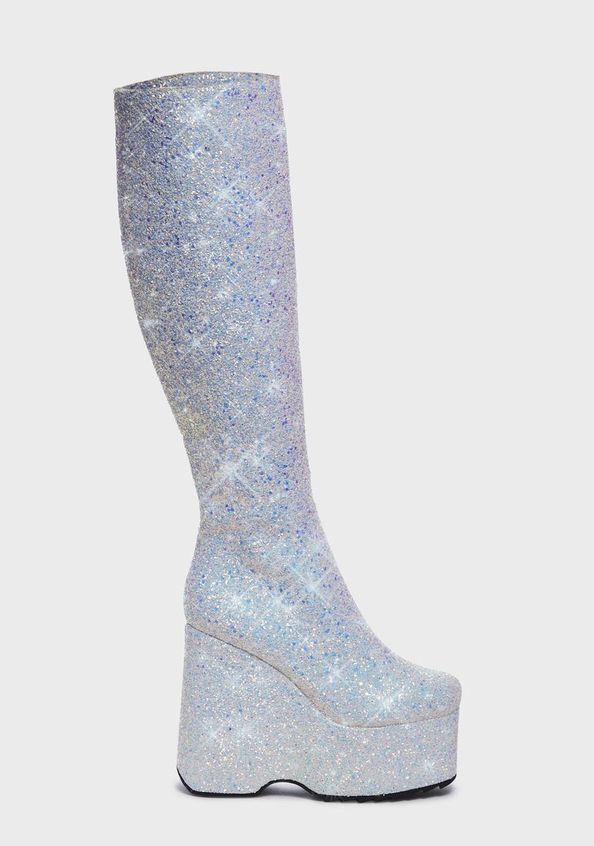 White Glitter Stardom Platform Boots