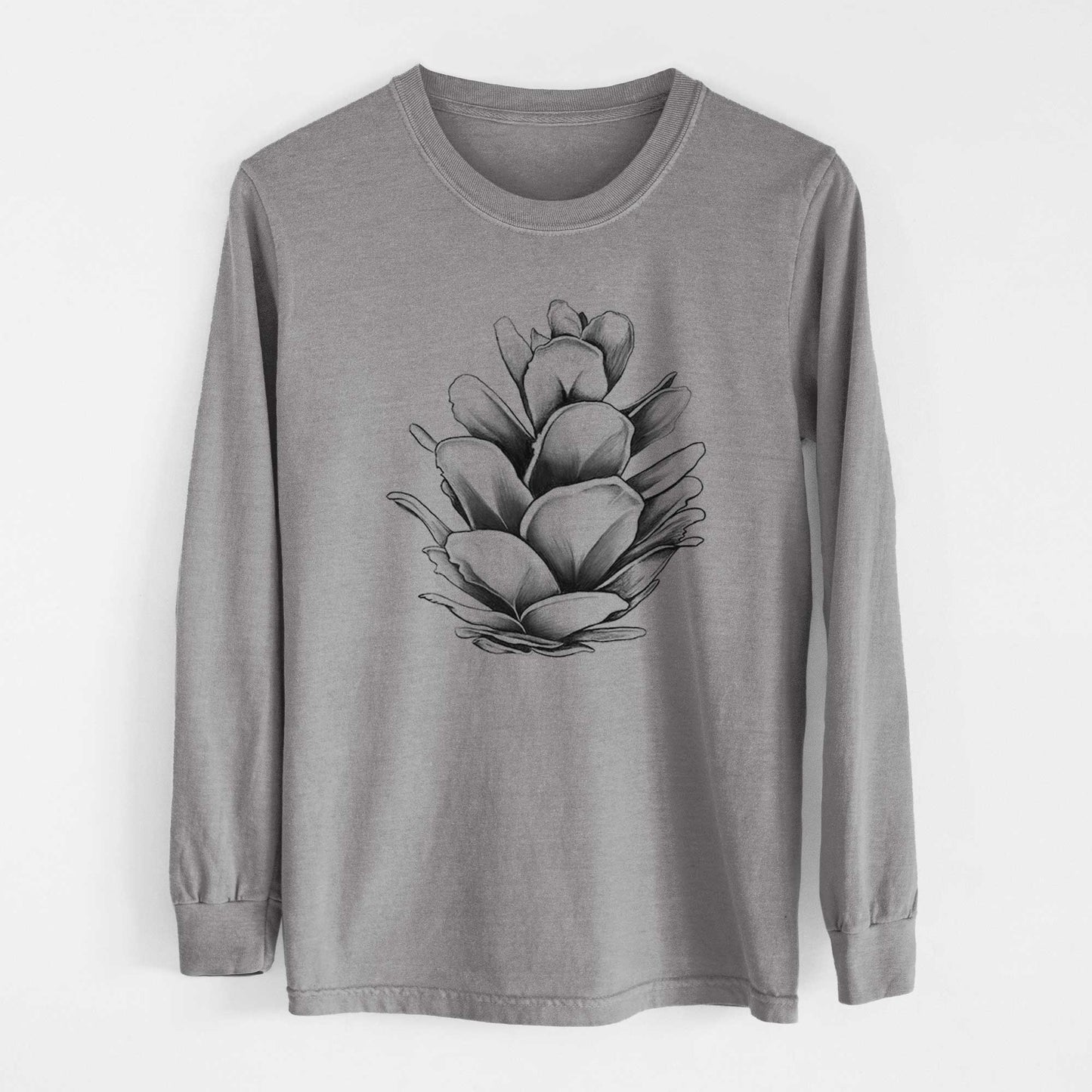 Tsuga heterophylla - Western Hemlock Pine Cone - Heavyweight 100% Cotton Long Sleeve