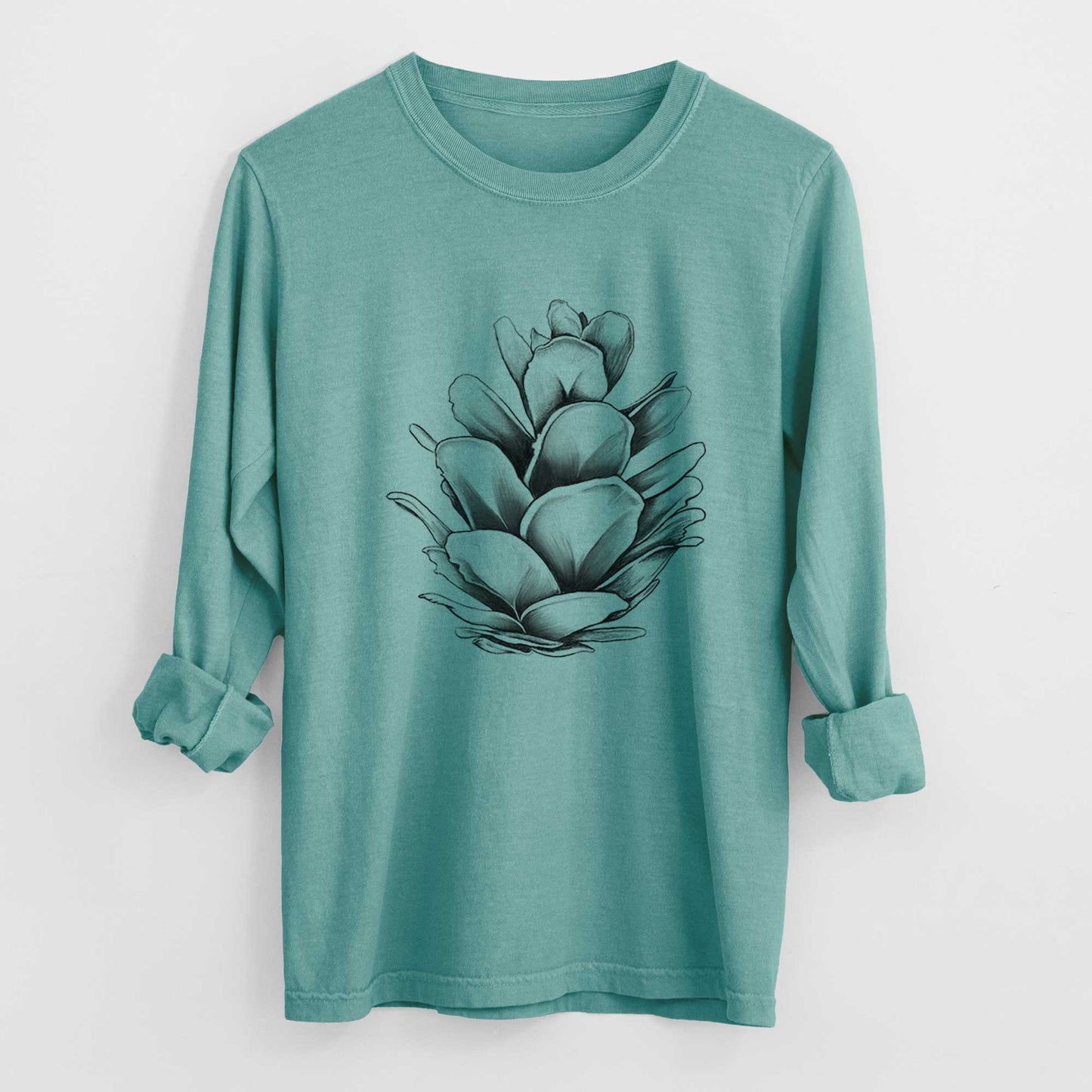 Tsuga heterophylla - Western Hemlock Pine Cone - Heavyweight 100% Cotton Long Sleeve