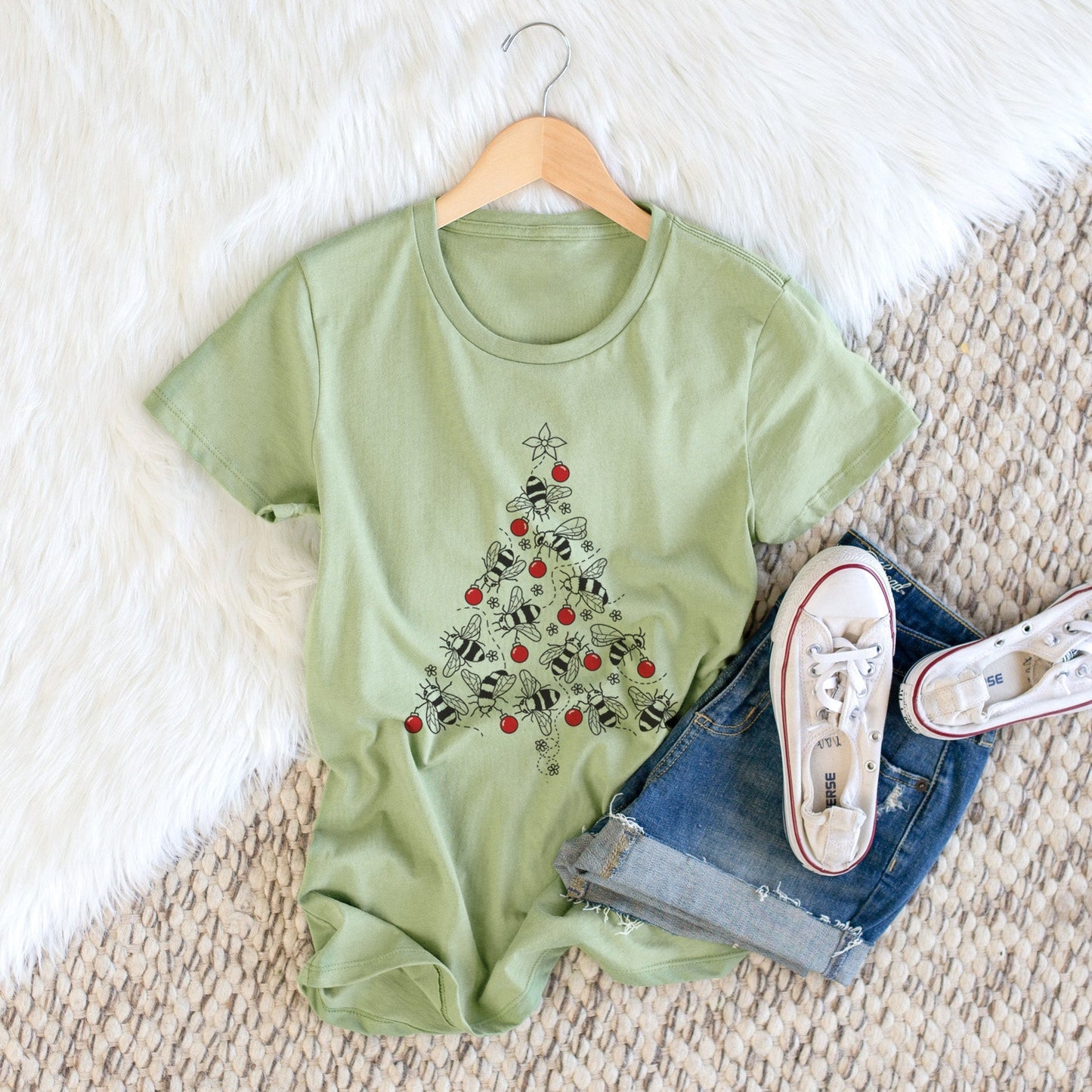 Christmas Tree of Bees - Women's Crewneck - Made in USA - 100% Organic Cotton
